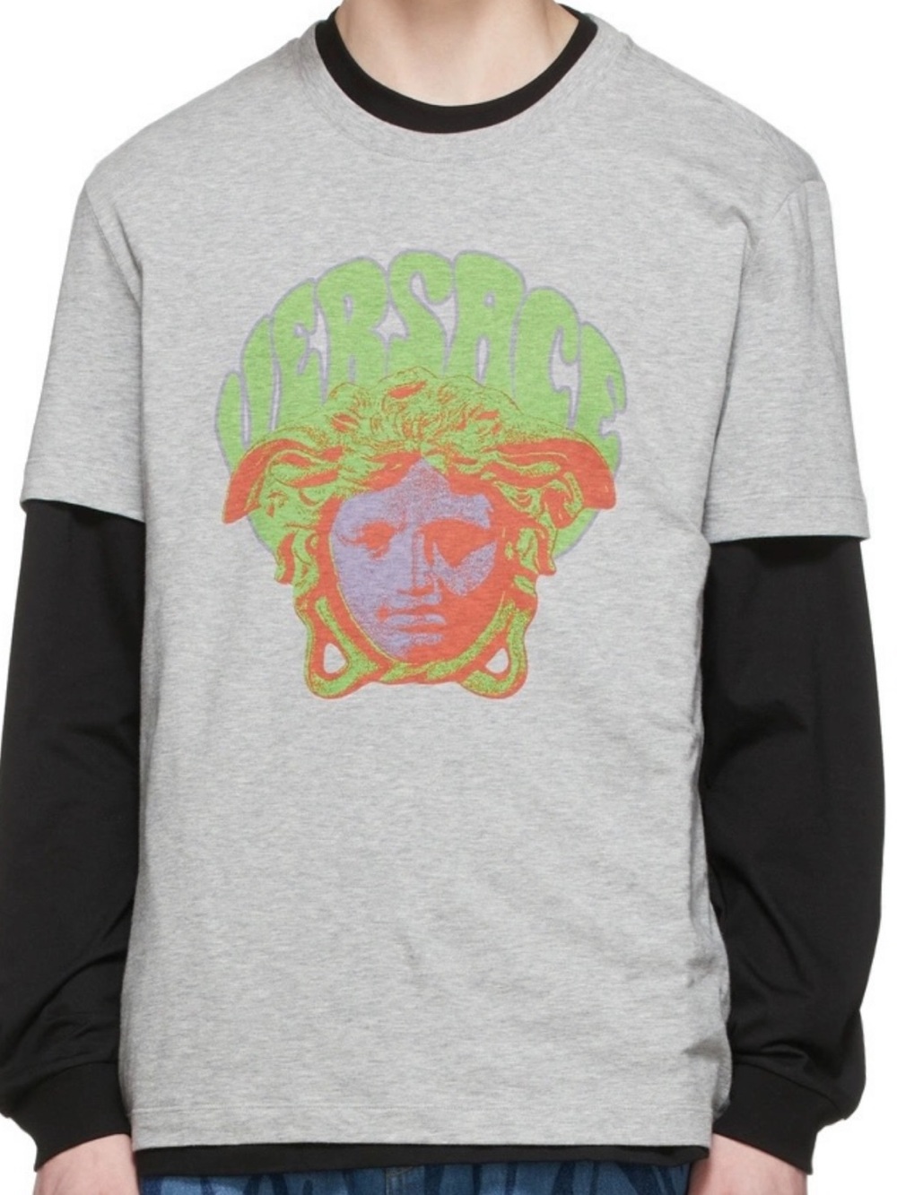 Versace Grey T-Shirt with Neon Medusa Graphic